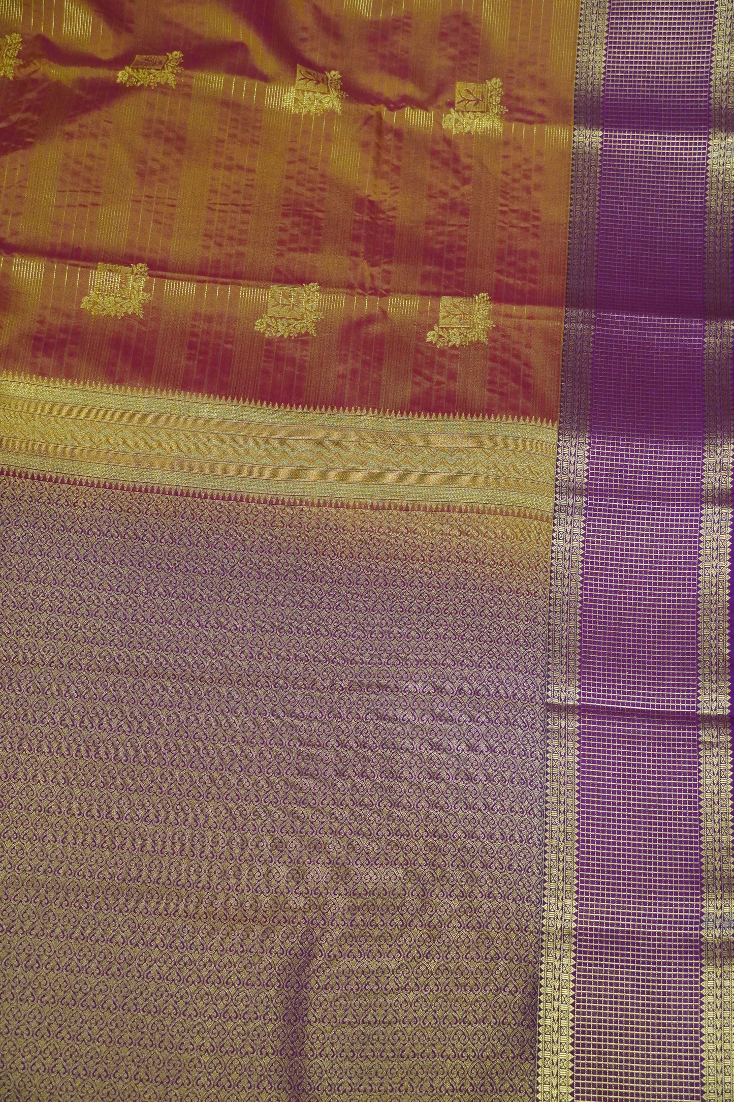 Semi Silk Saree - Checks Border Orange