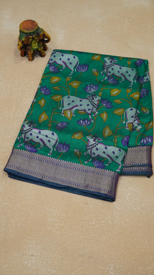 Semi Pattola Saree Pichwai Print - Green