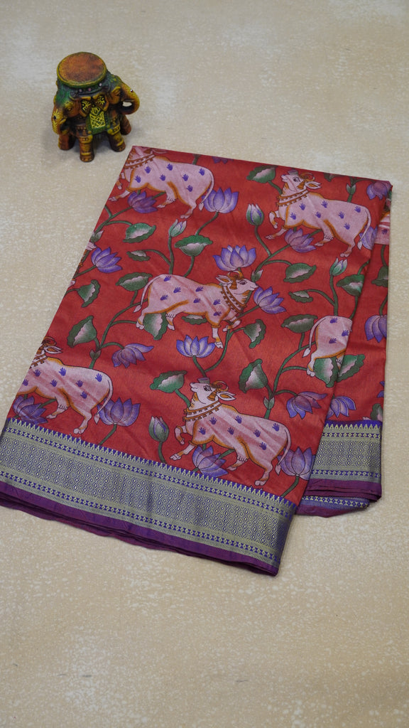 Semi Pattola Saree Pichwai Print - Red