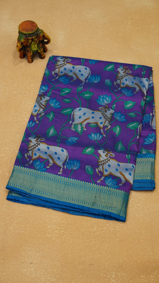 Semi Pattola Saree Pichwai Print - Purple