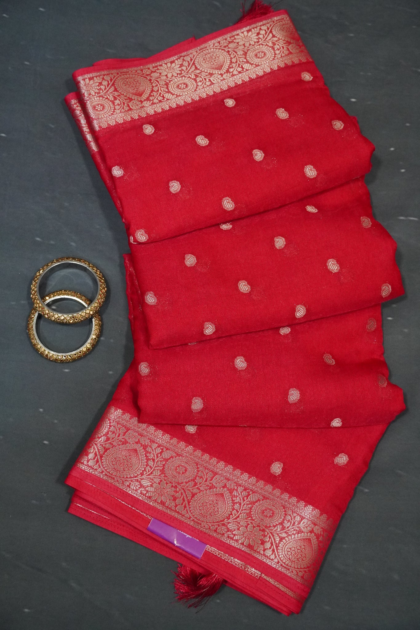 Georgette Saree - Manga Buta Redish Pink