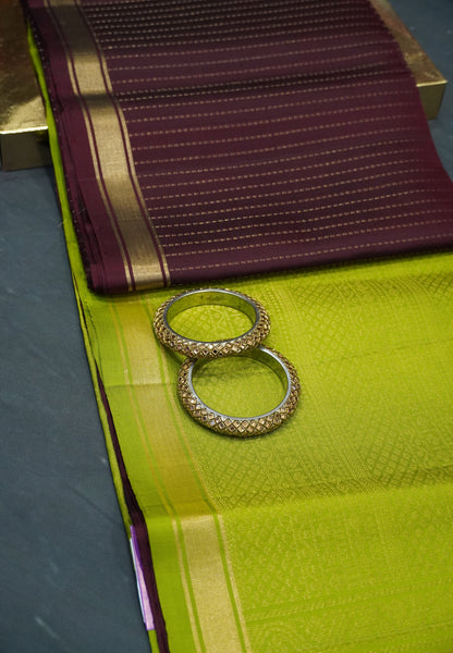 Pure Silk Saree - Zari Lines Brown