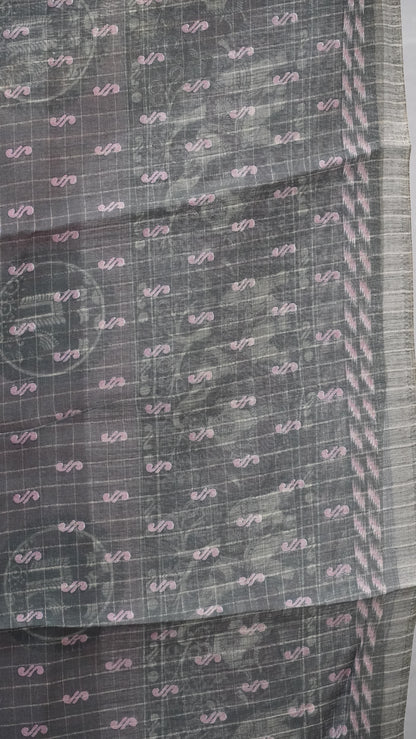 Semi Tussar Saree With Zari Checks And Figure Prints - Mauve
