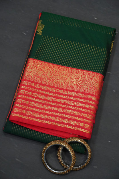 Semi Silk Saree - Bottle Green