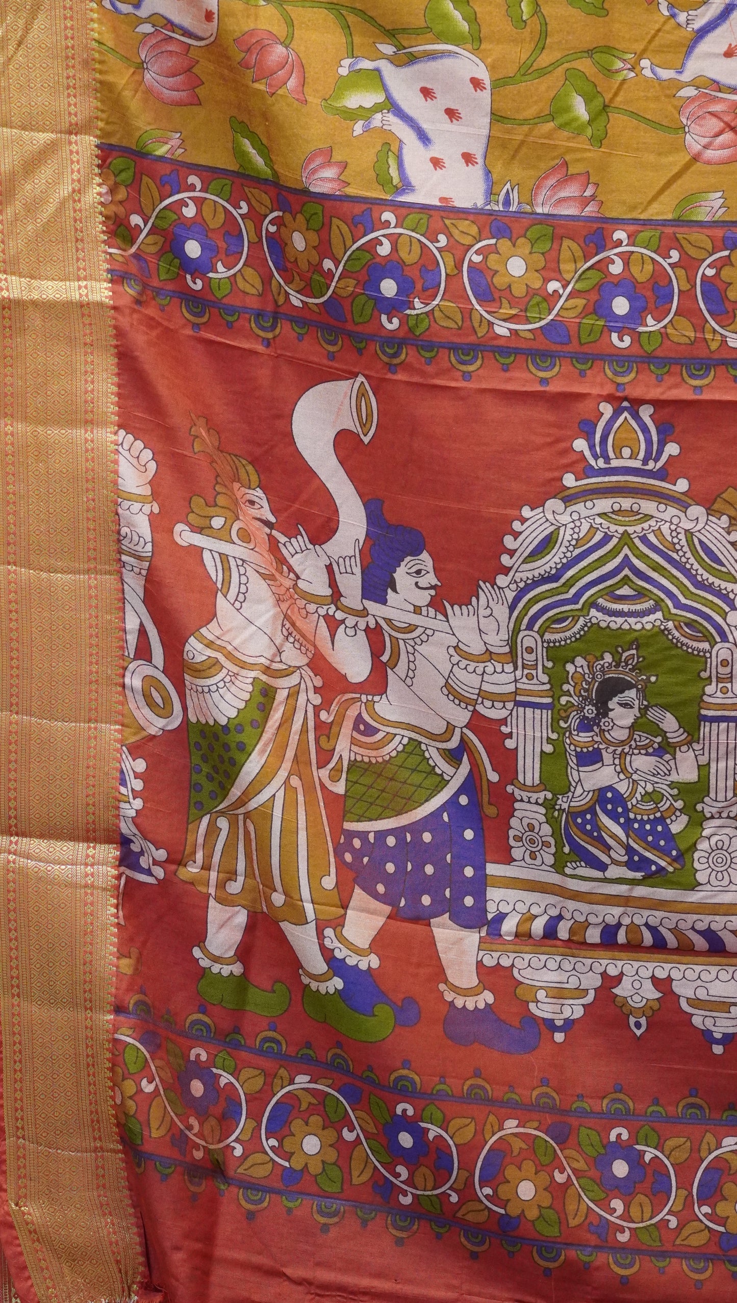 Semi Pattola Saree Pichwai Print - Mustard