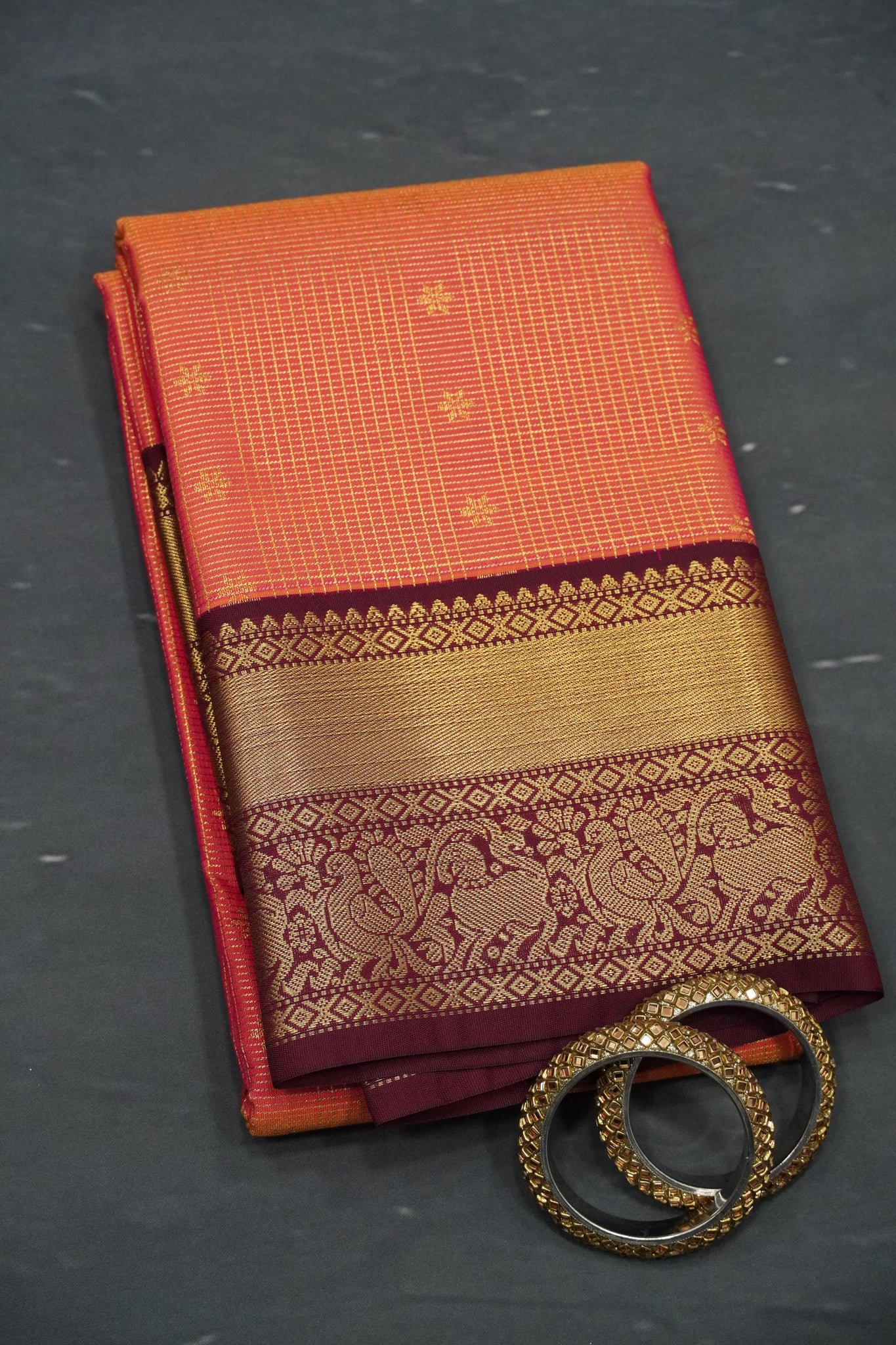 Semi Silk Saree - Peach Pink