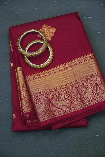 Semi Silk Saree - Kolam Buta Redish Maroon