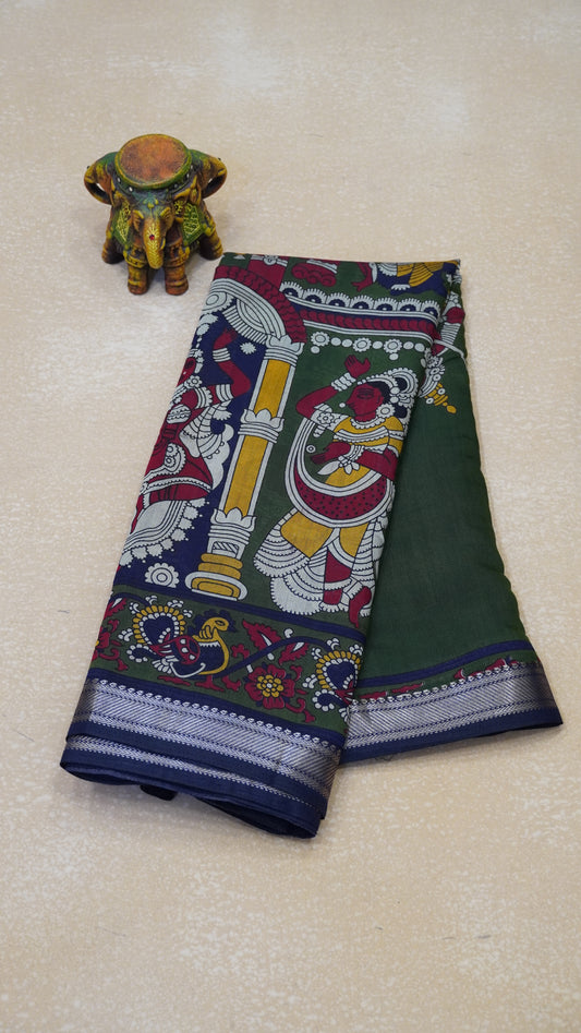 Malai Cotton Saree Chennur Design - Green