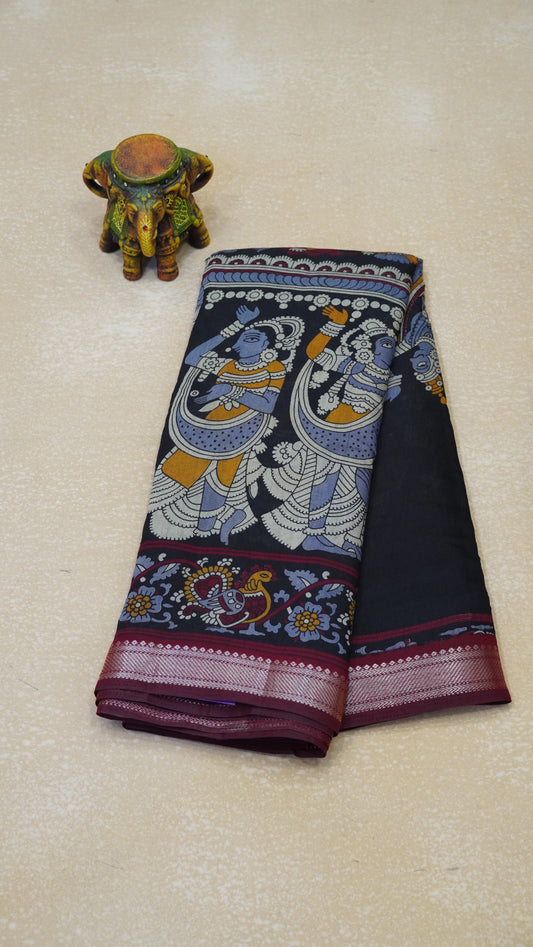 Malai Cotton Saree Chennur Design - Black