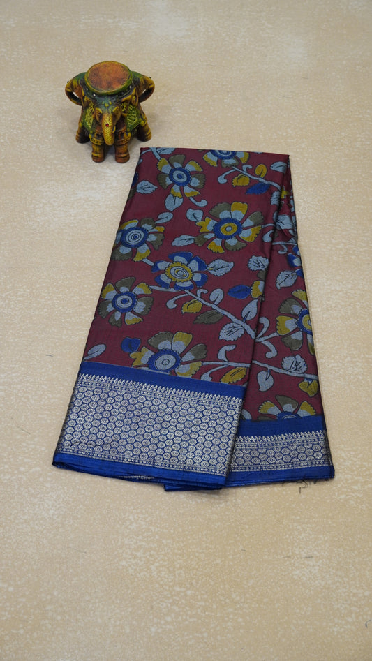 Dola Silk Saree Kalamkari - Maroon