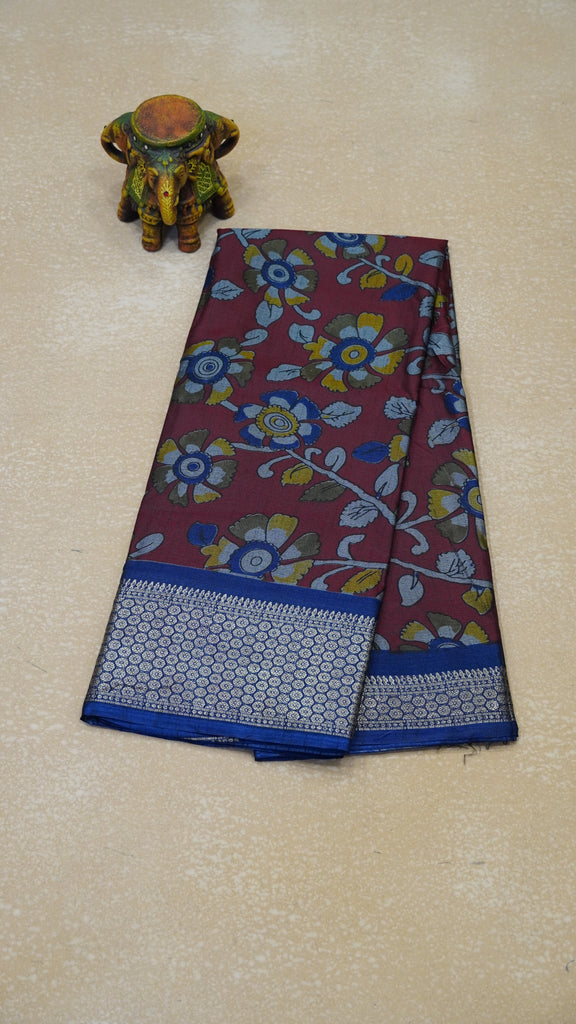 Dola Silk Saree Kalamkari - Maroon