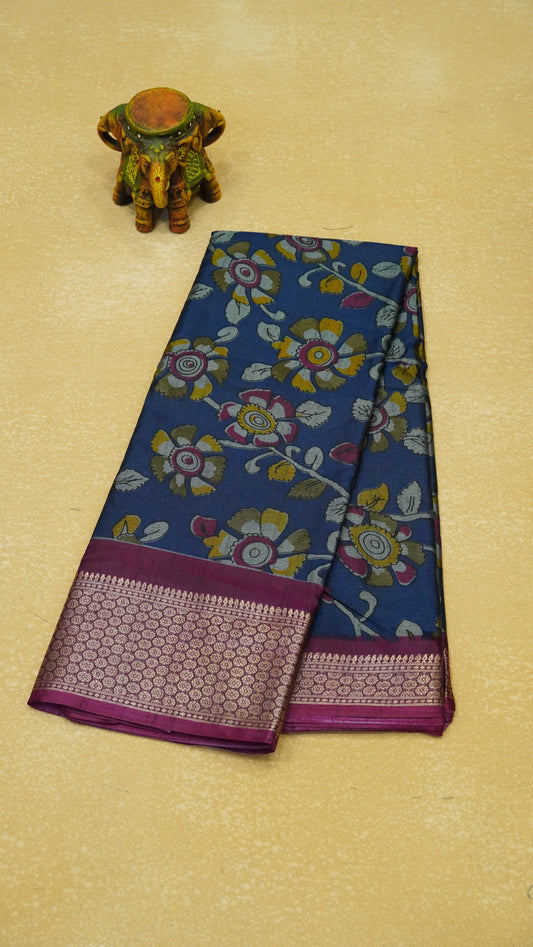 Dola Silk Saree Kalamkari - Blue