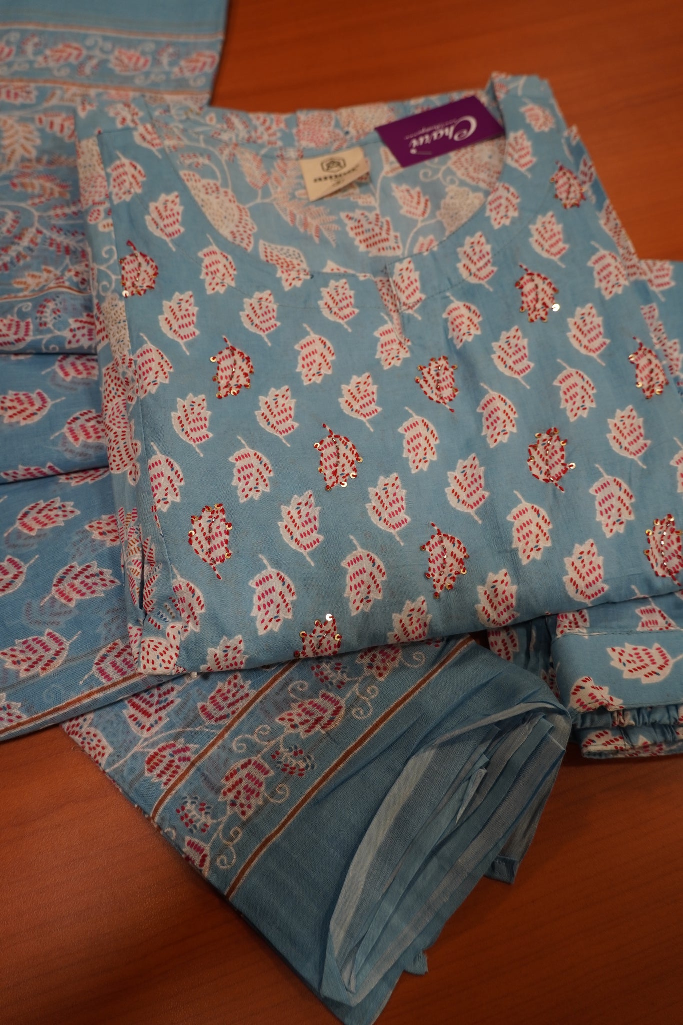 3 Pcs Salwar Set - Floral Sequence Work