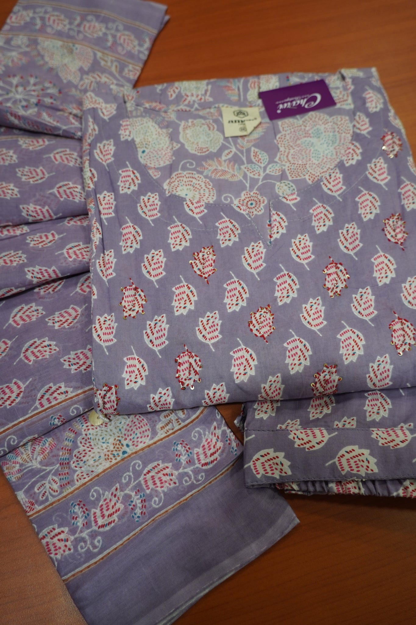 3 Pcs Salwar Set - Floral Sequence Work
