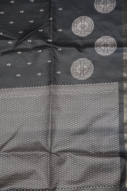 Semi Tussar Saree - Round Motif Black