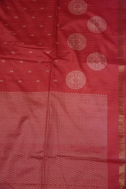 Semi Tussar Saree - Round Motif Red