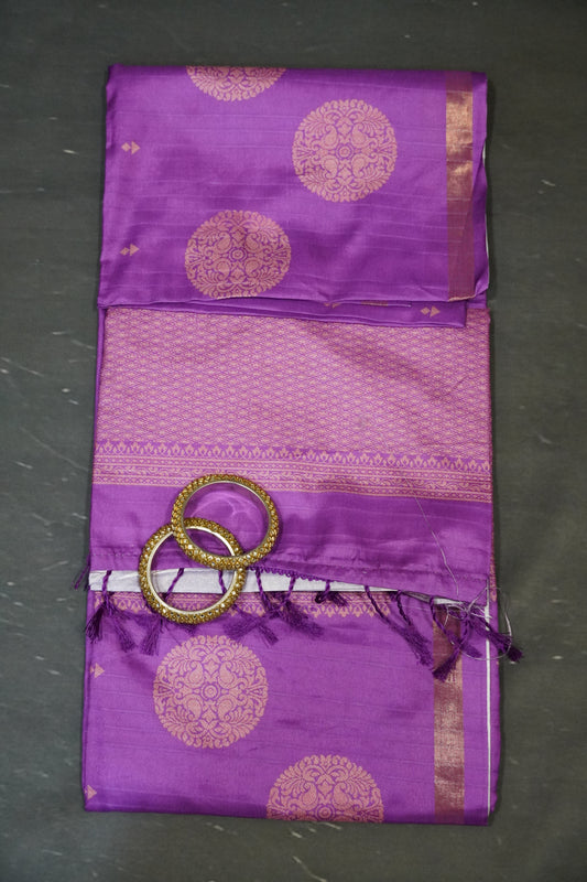 Semi Tussar Saree - Round Motif Purple