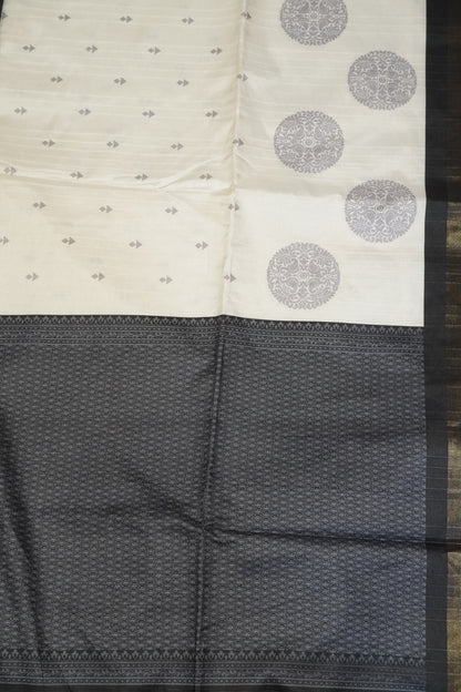 Semi Tussar Saree - Round Motif White