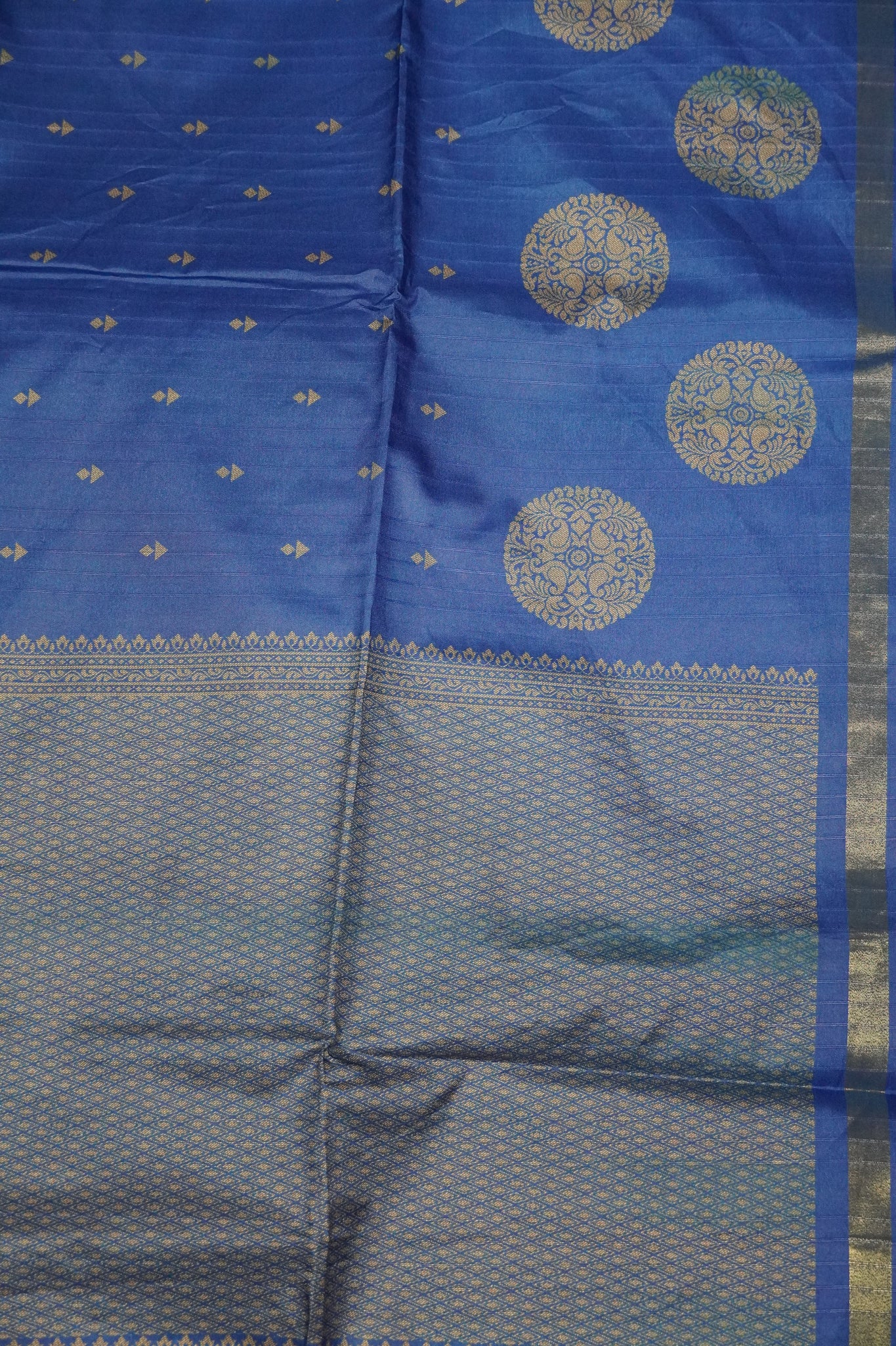 Semi Tussar Saree - Round Motif Blue