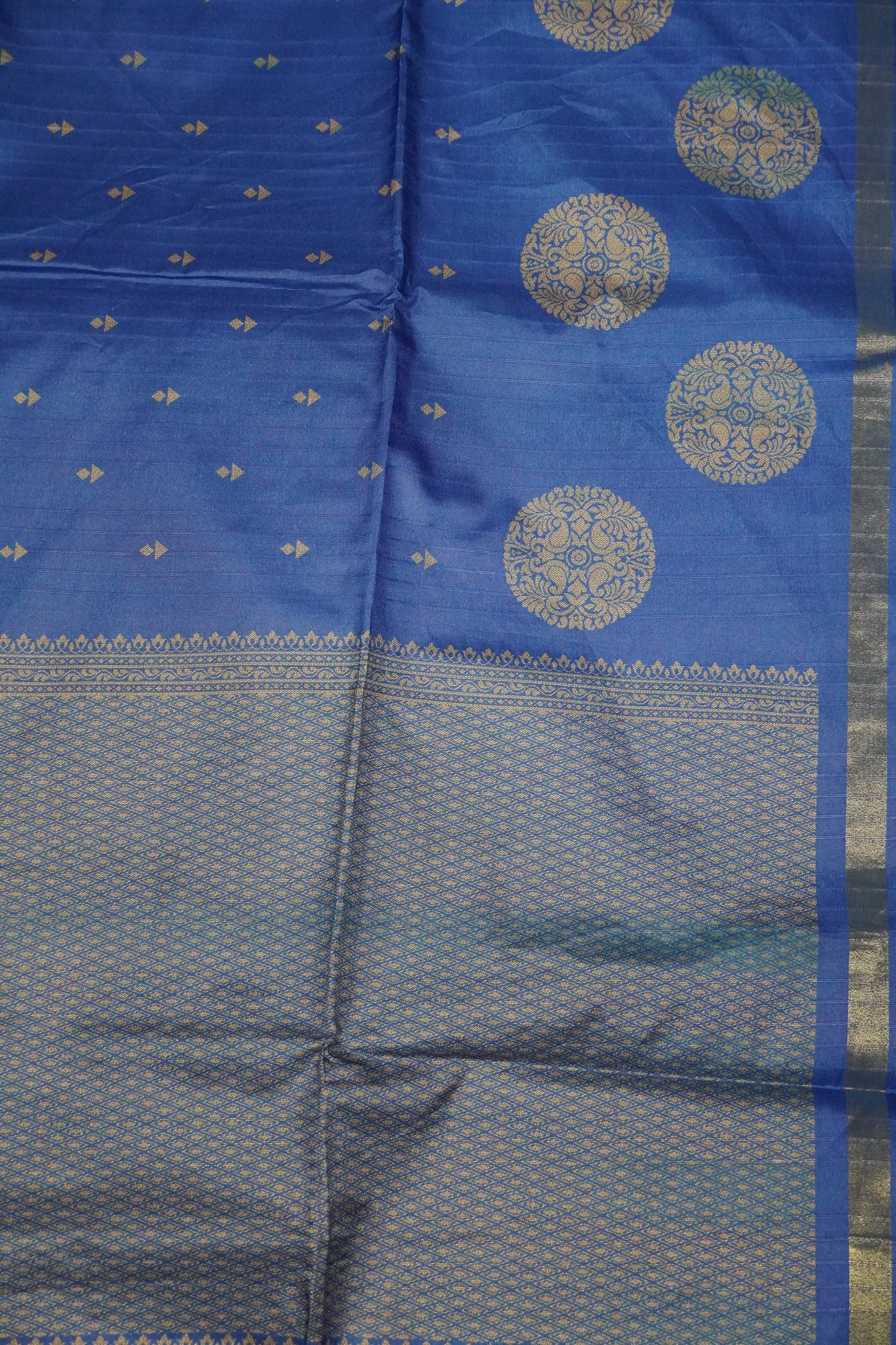 Semi Tussar Saree - Round Motif Blue