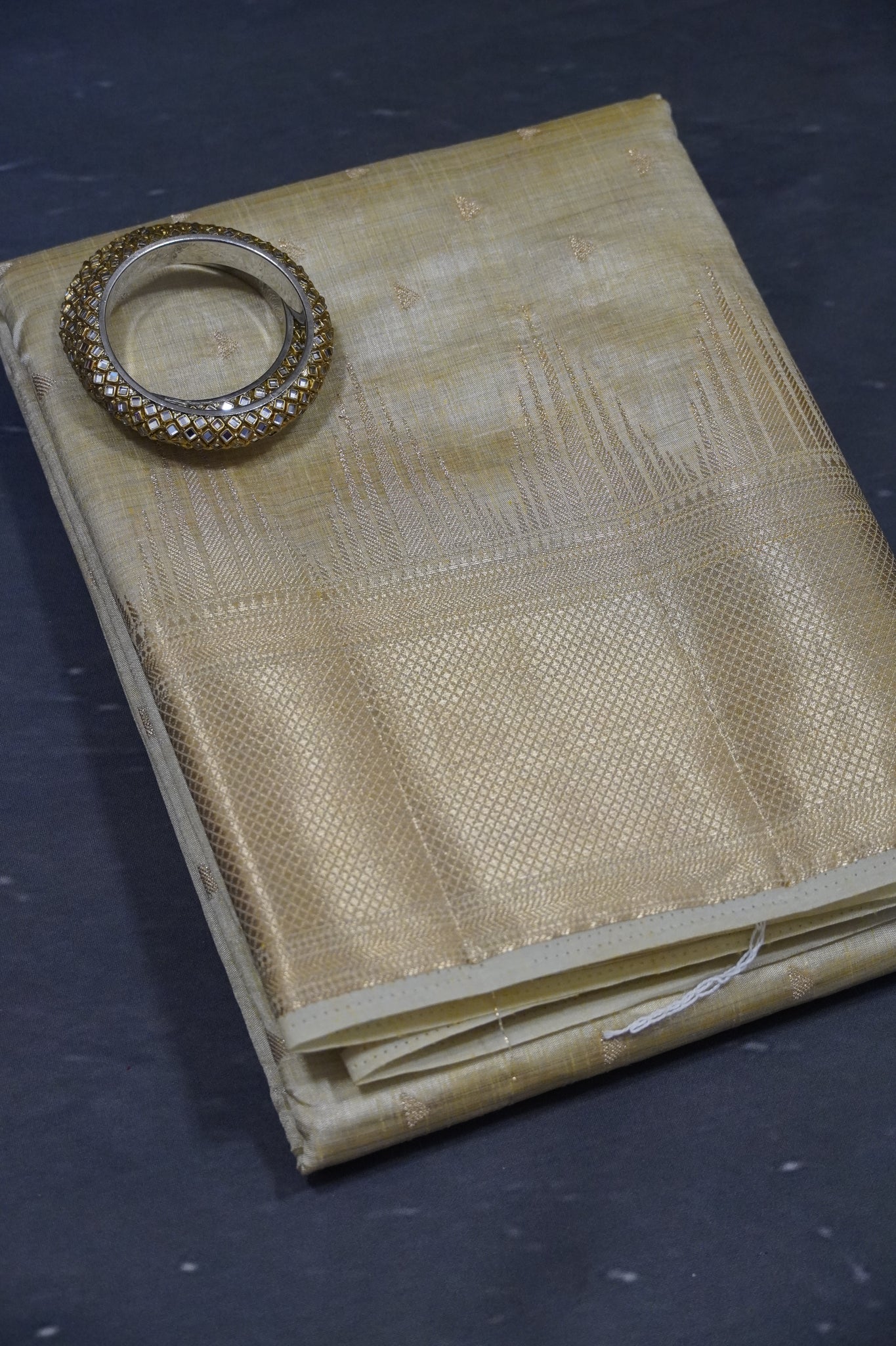 Semi Tussar Saree - Temple Border Off White