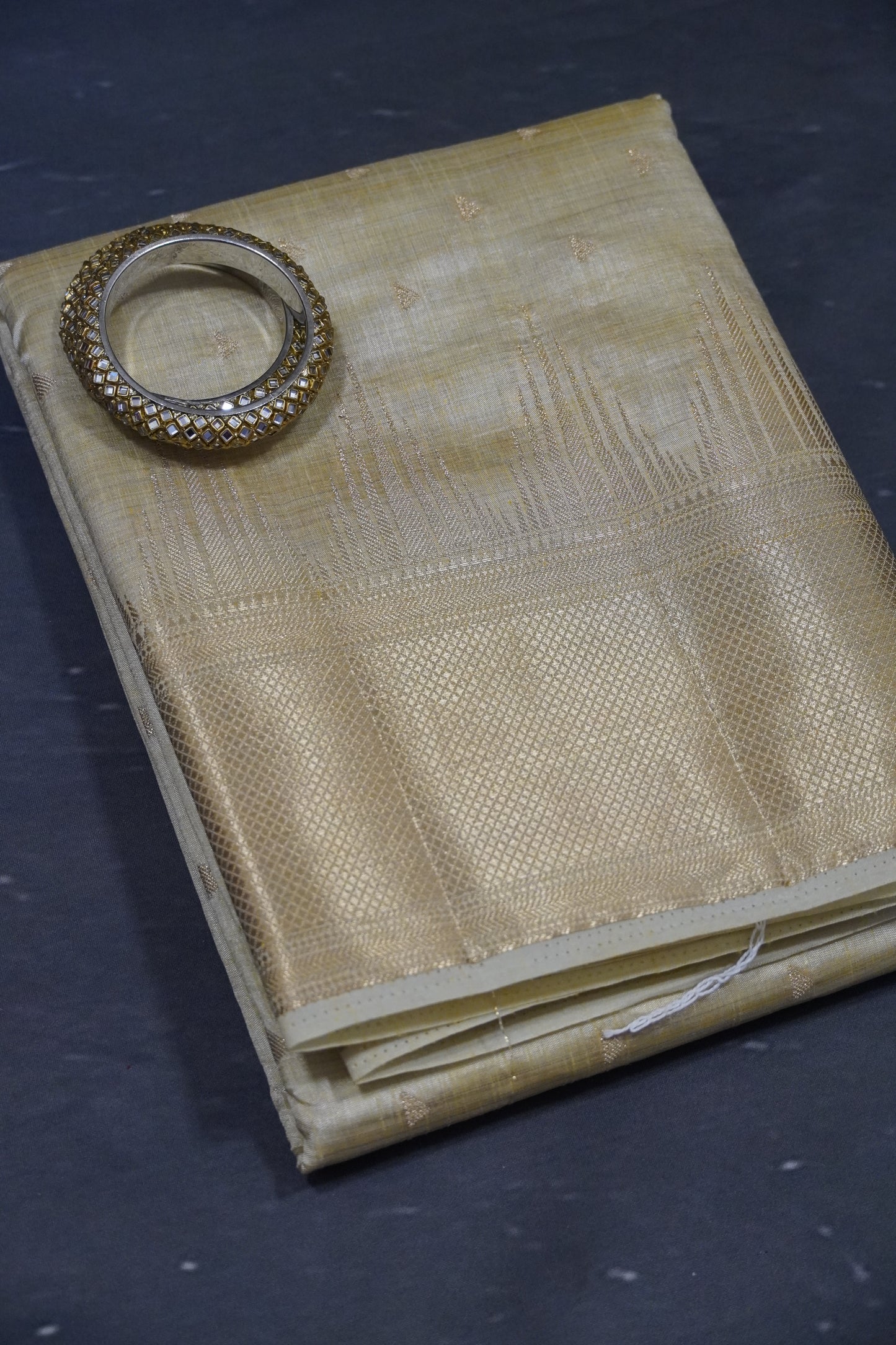 Semi Tussar Saree - Temple Border Off White