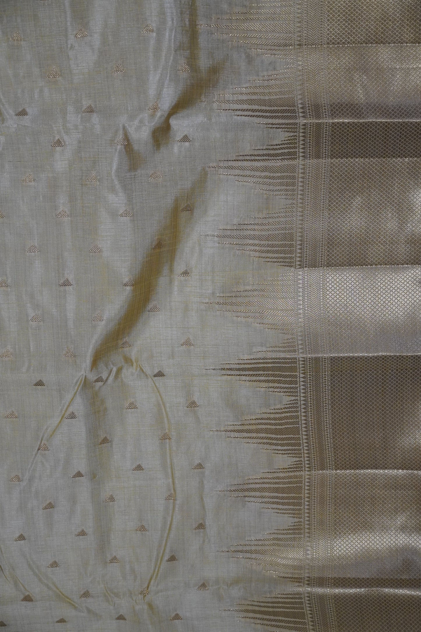 Semi Tussar Saree - Temple Border Off White