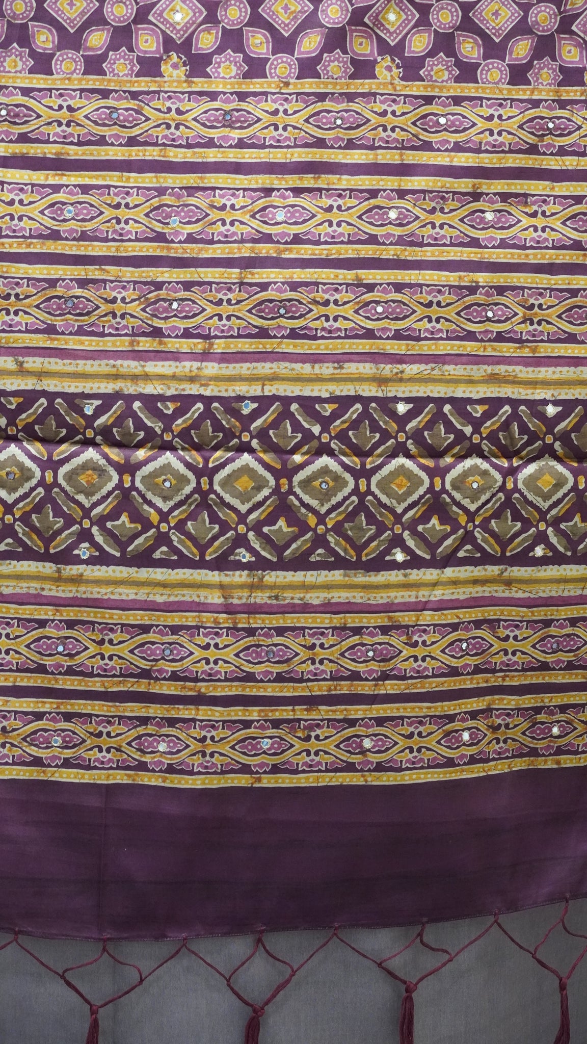 Semi Tussar Saree Ajrakh Print With Mirror Work - Purple