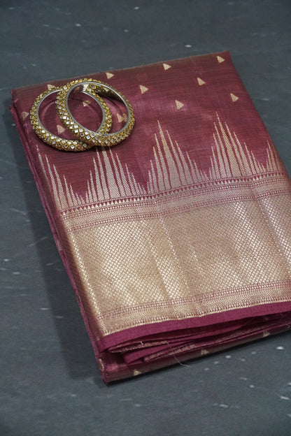 Semi Tussar Saree - Temple Border Light Araku