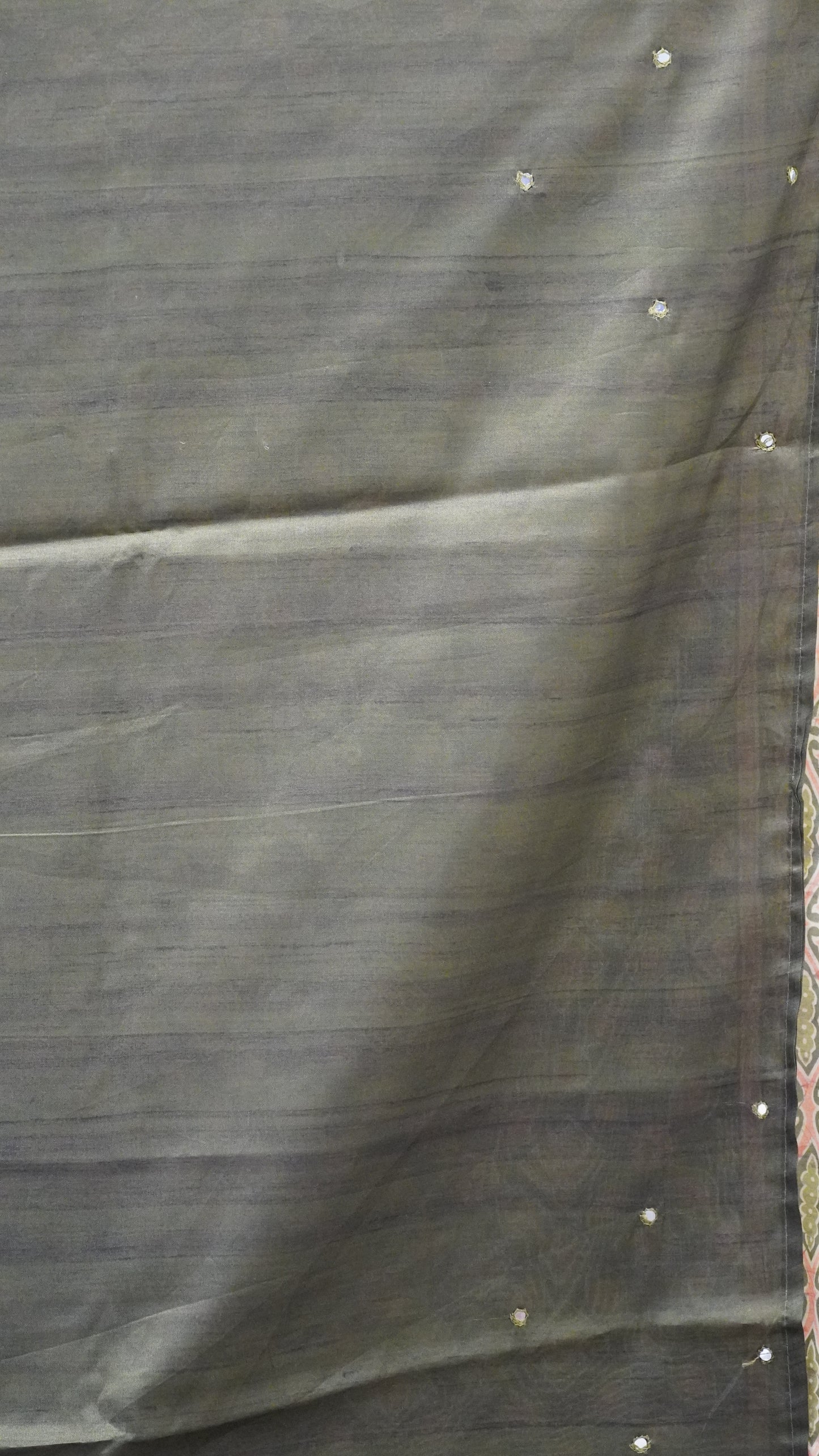 Semi Tussar Saree Ajrakh Print With Mirror Work - Green