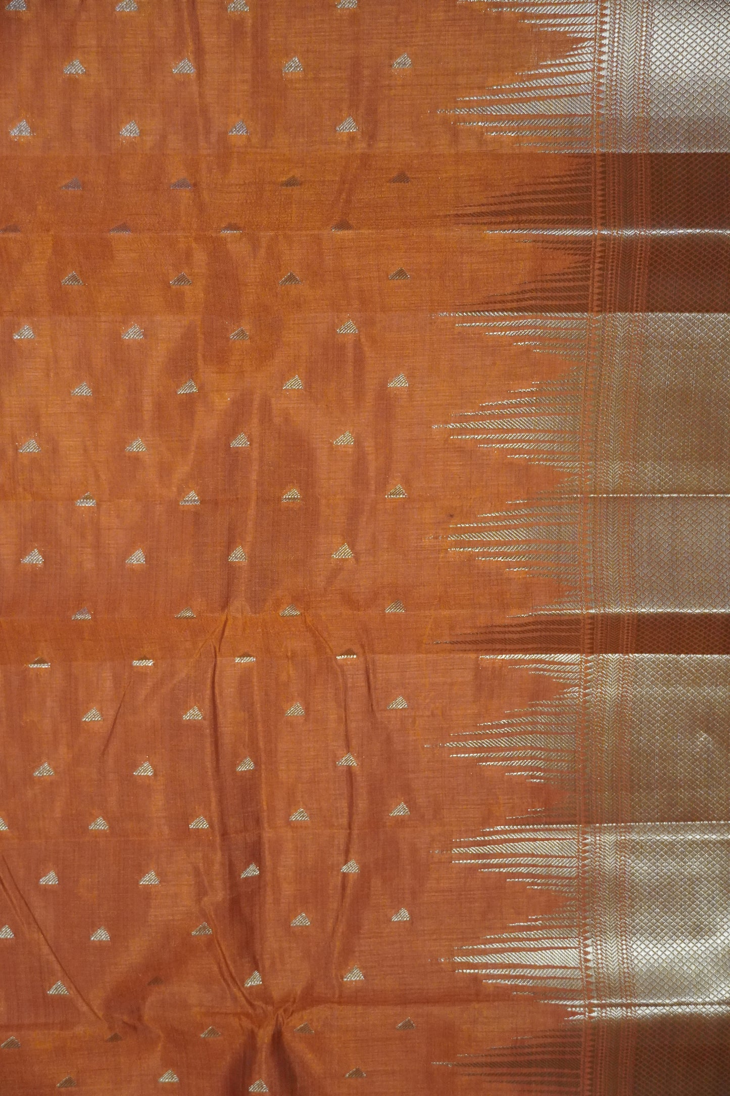 Semi Tussar Saree - Temple Border Rust Orange