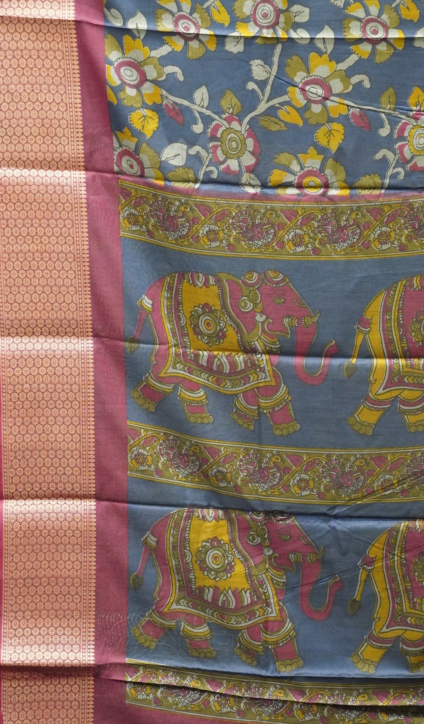Dola Silk Saree Kalamkari - Blue