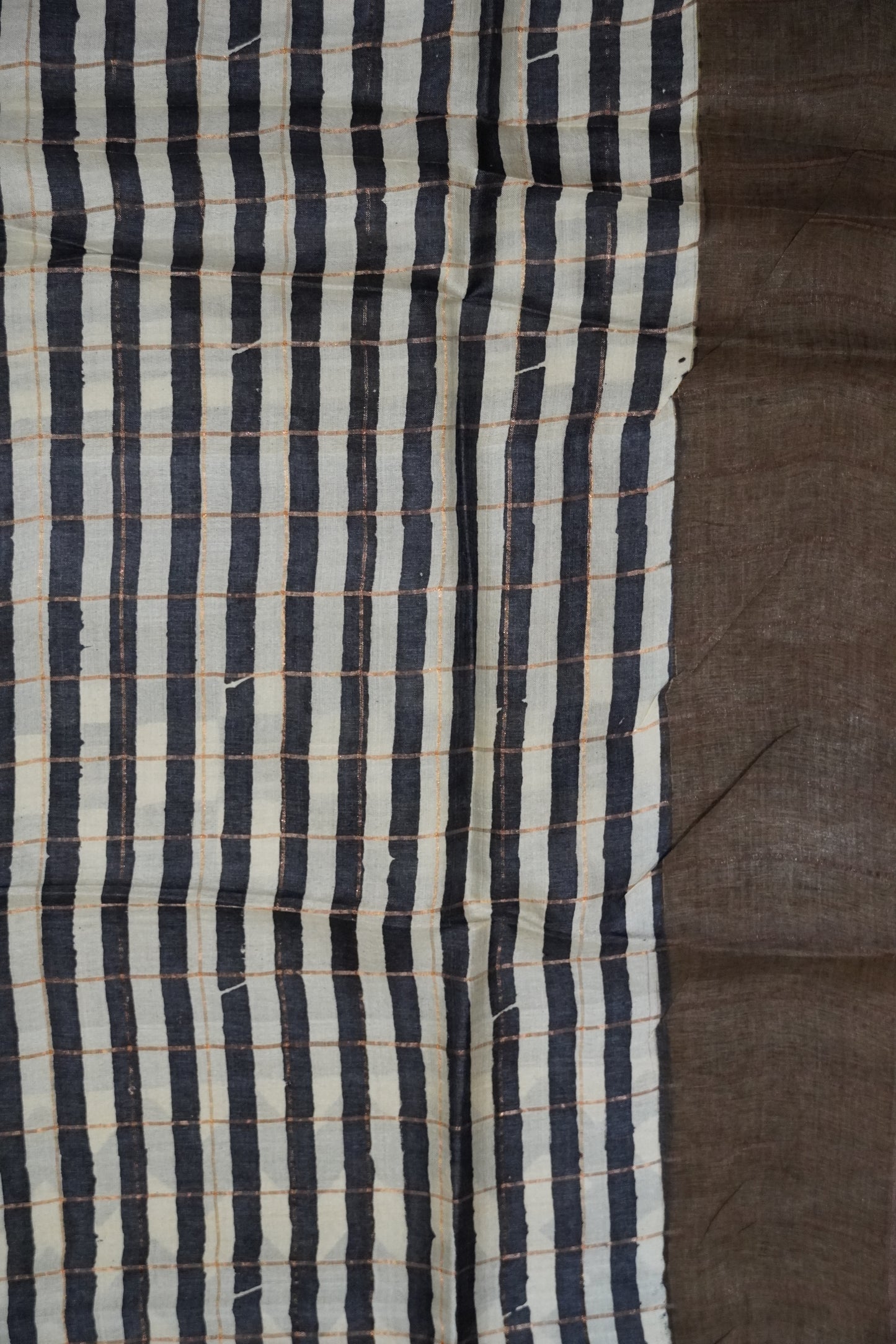 Pure Tussar Saree - Checks Mustard