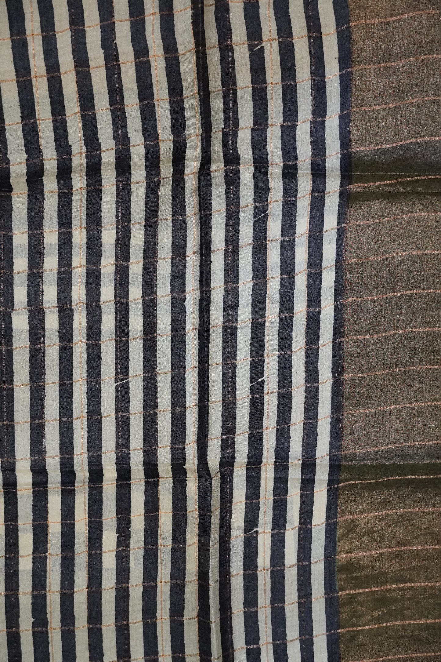 Pure Tussar Saree - Checks Dark Orange