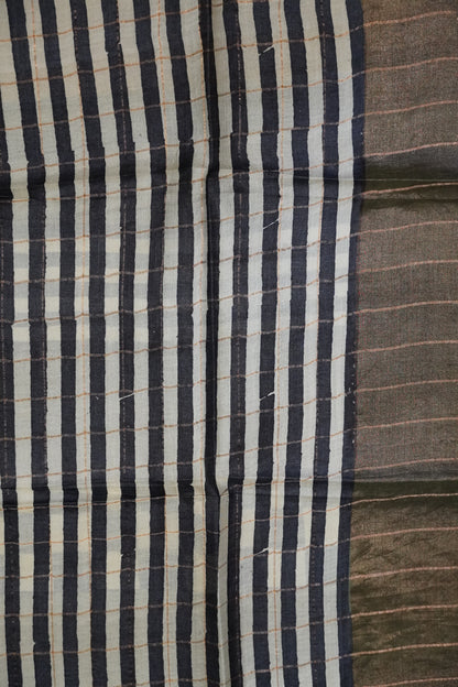 Pure Tussar Saree - Checks Dark Orange