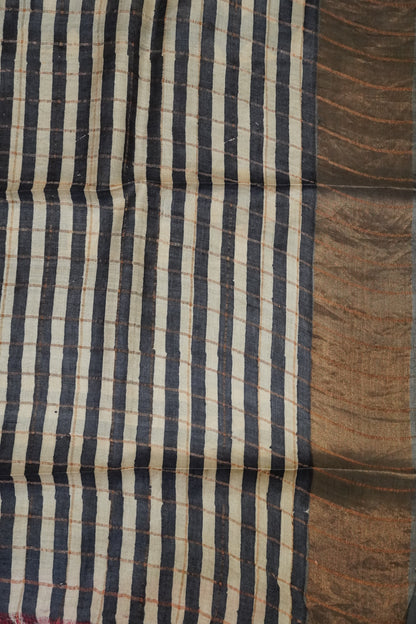 Pure Tussar Saree - Checks Redish Pink