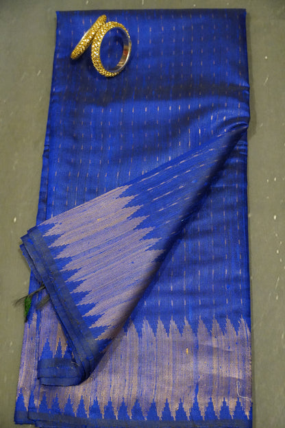 Dupion Silk Saree-Tower Border Blue