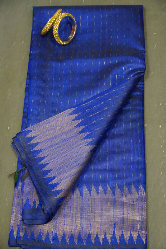 Dupion Silk Saree-Tower Border Blue