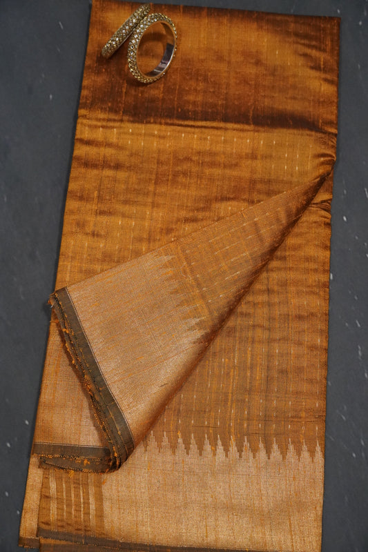 Dupion Silk Saree-Tower Border Mustard