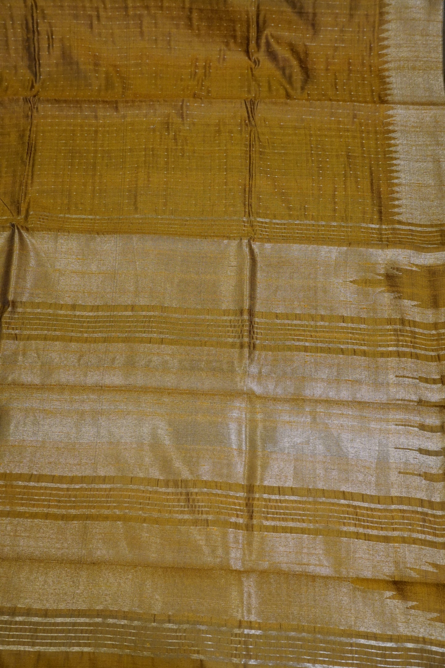 Dupion Silk Saree-Tower Border Mustard
