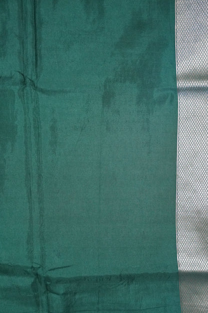 Banarasi Crepe Saree - Crane Design - Dark Green