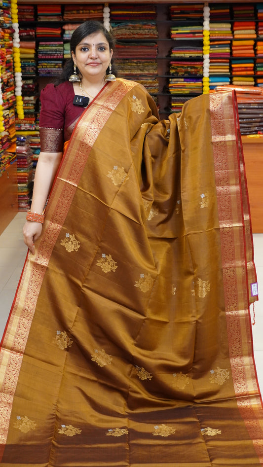 Pure Soft Silk Saree - Brown - Maroon