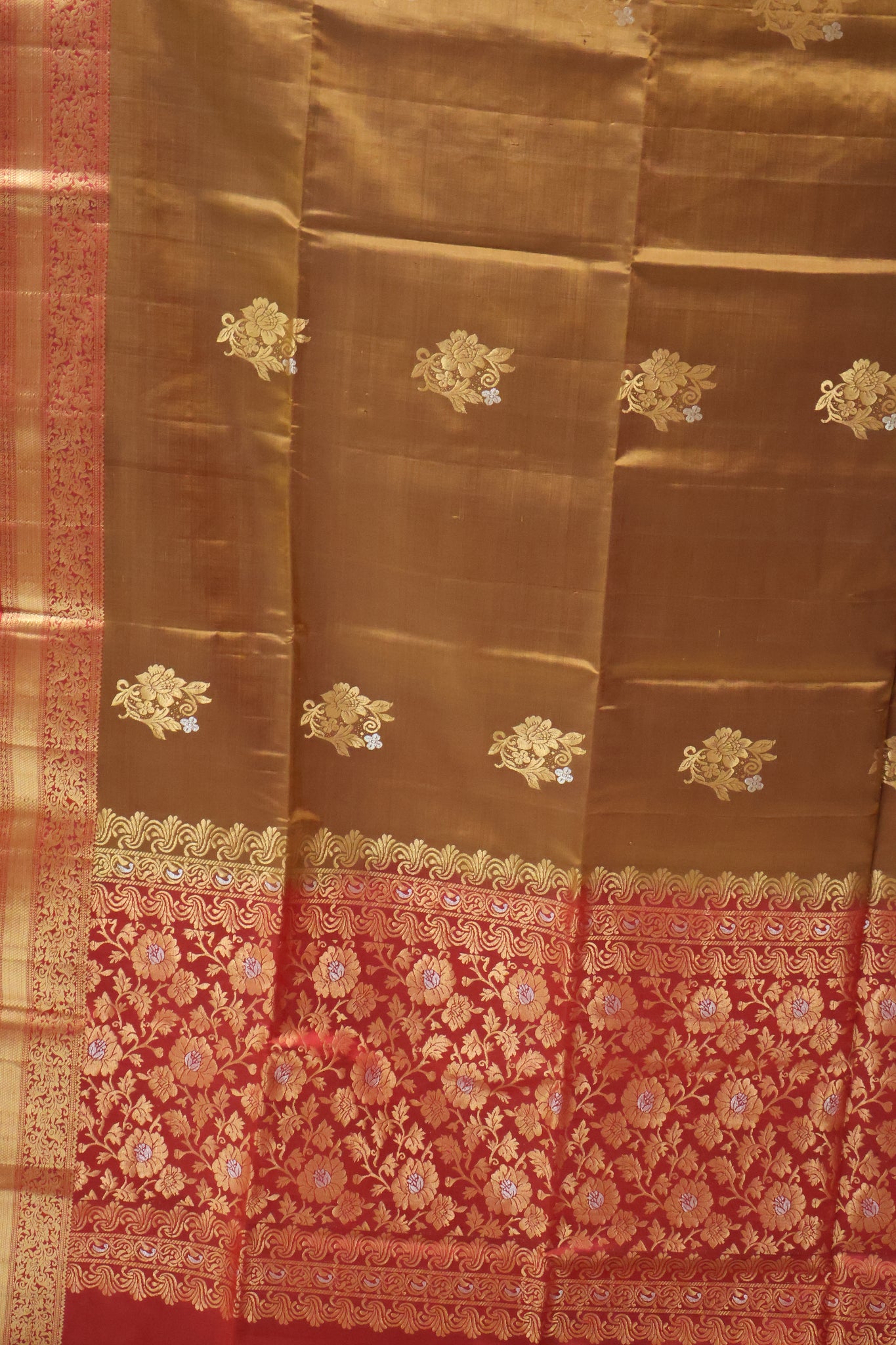 Pure Soft Silk Saree - Brown - Maroon