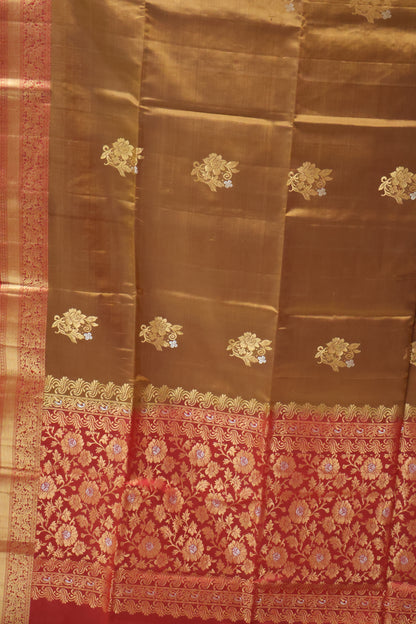 Pure Soft Silk Saree - Brown - Maroon