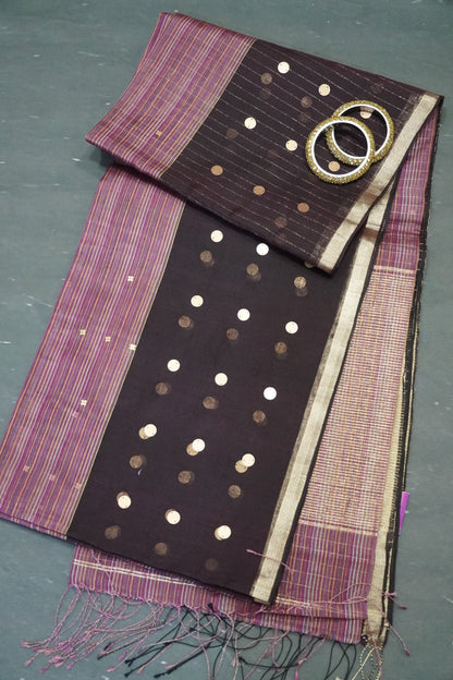 Pure Matka Tussar Saree - Round Zari Butta Araku