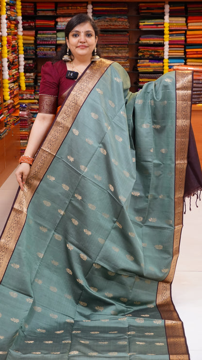 Pure Soft Silk Saree - Green - Brown
