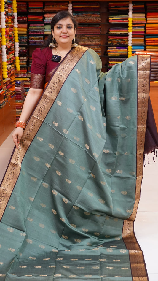 Pure Soft Silk Saree - Green - Brown