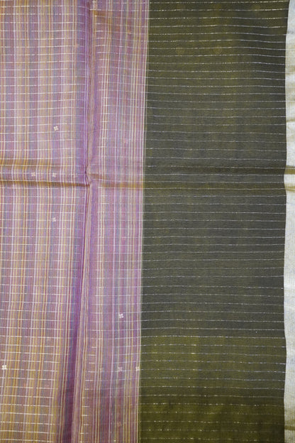 Pure Matka Tussar Saree - Round Zari Butta Olive Green
