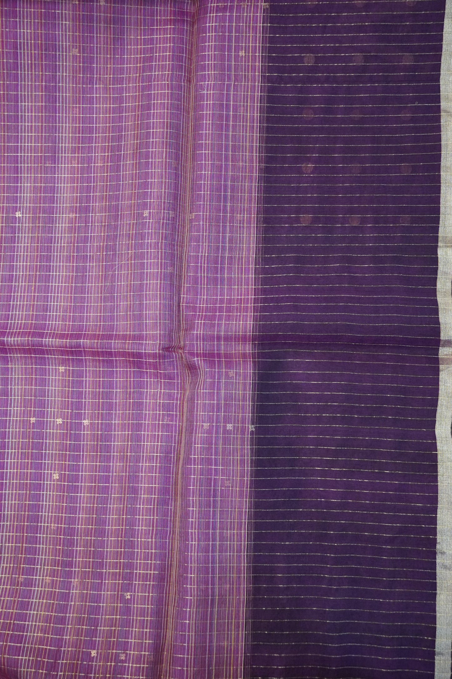 Pure Matka Tussar Saree - Round Zari Butta Purple