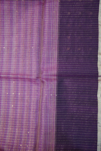 Pure Matka Tussar Saree - Round Zari Butta Purple